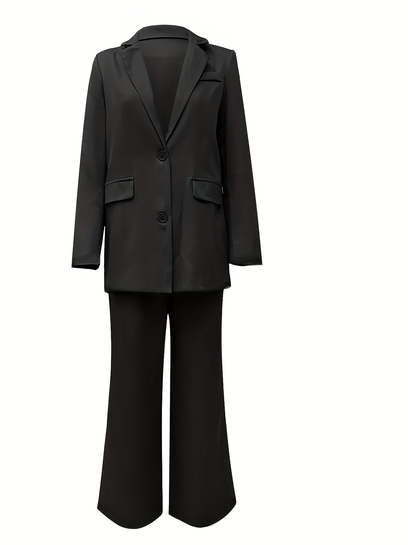 vlovelaw Plus Size Casual Suit Set, Women's Plus Solid Long Sleeve Lapel Collar Blazer & Pants Suit 2 Piece Set