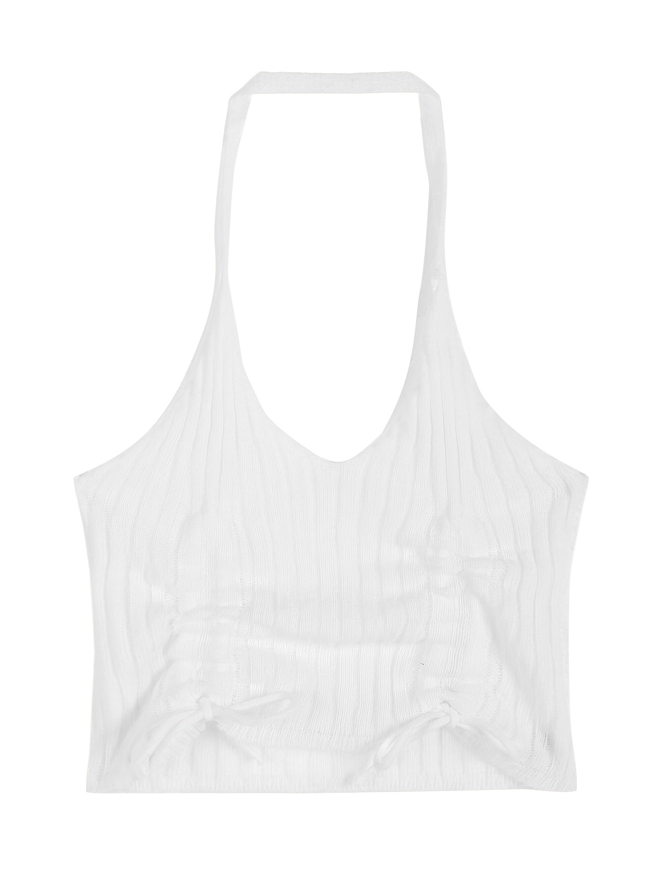 vlovelaw Casual Knit Two-piece Set, Drawstring Halter Neck Top & Color Block Hollow Out Long Sleeve Sweater Outfits, Women's Clothing