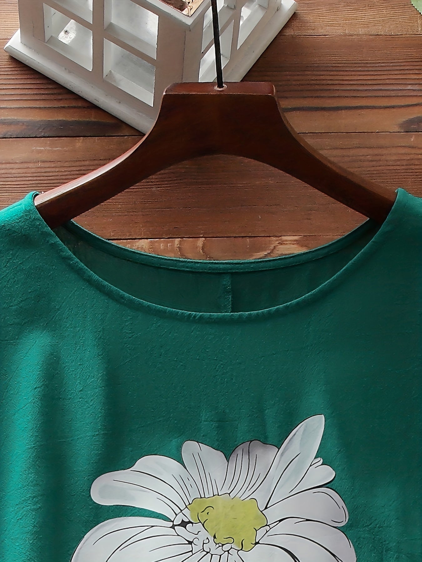 Plus Size Casual Top, Women's Plus Flower Print Short Sleeve Round Neck T-shirt