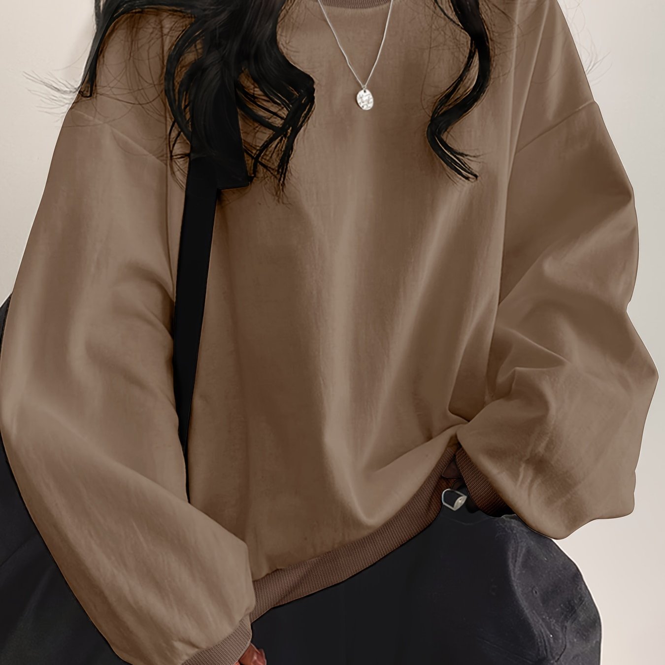 vlovelaw Solid Color Pullover Sweatshirt, Casual Long Sleeve Crew Neck Sweatshirt For Fall & Winter, Women's Clothing