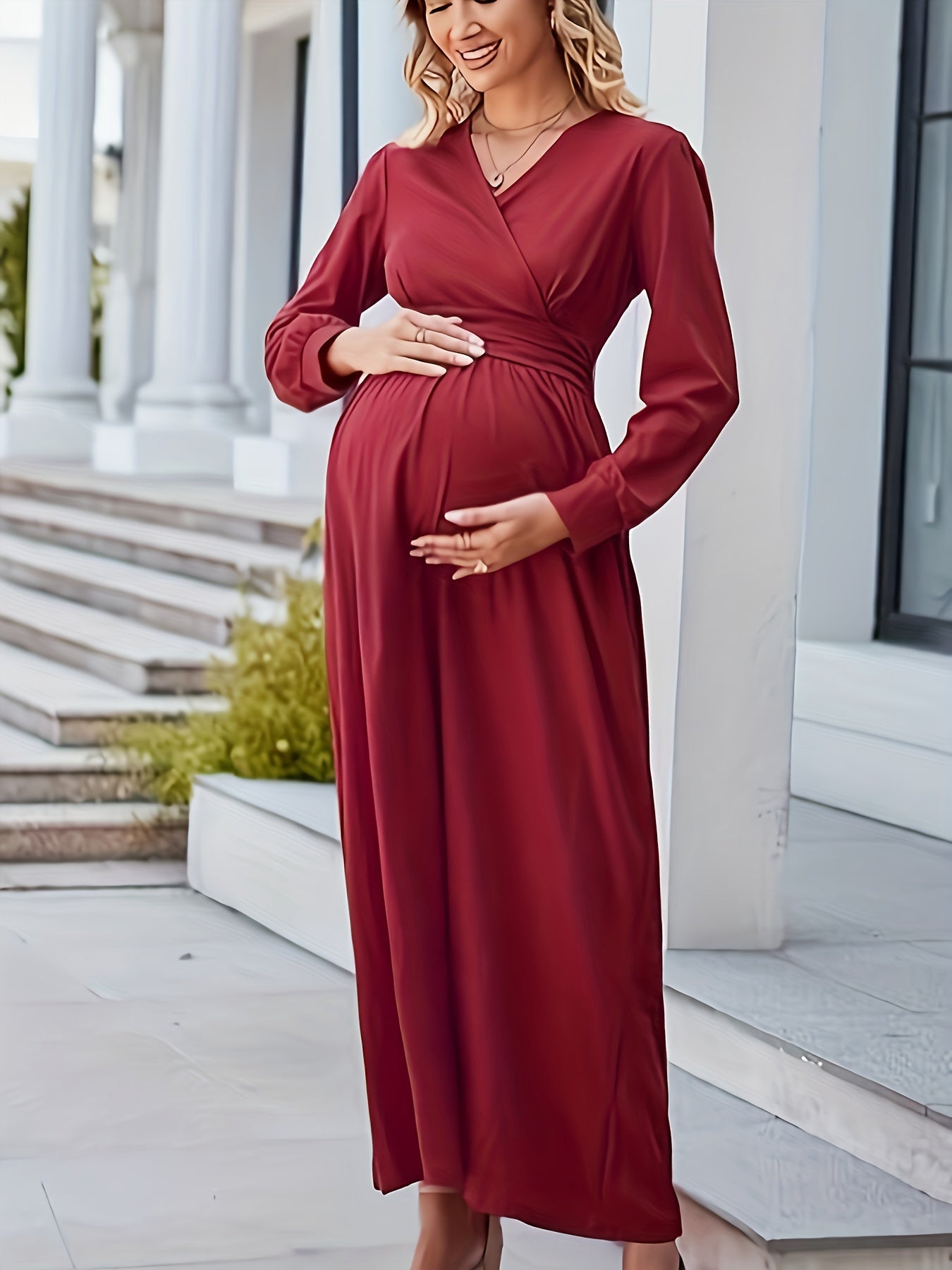 vlovelaw Women's Maternity V Neck Slim Fit Dress For Party, Pregnant Women's Clothing