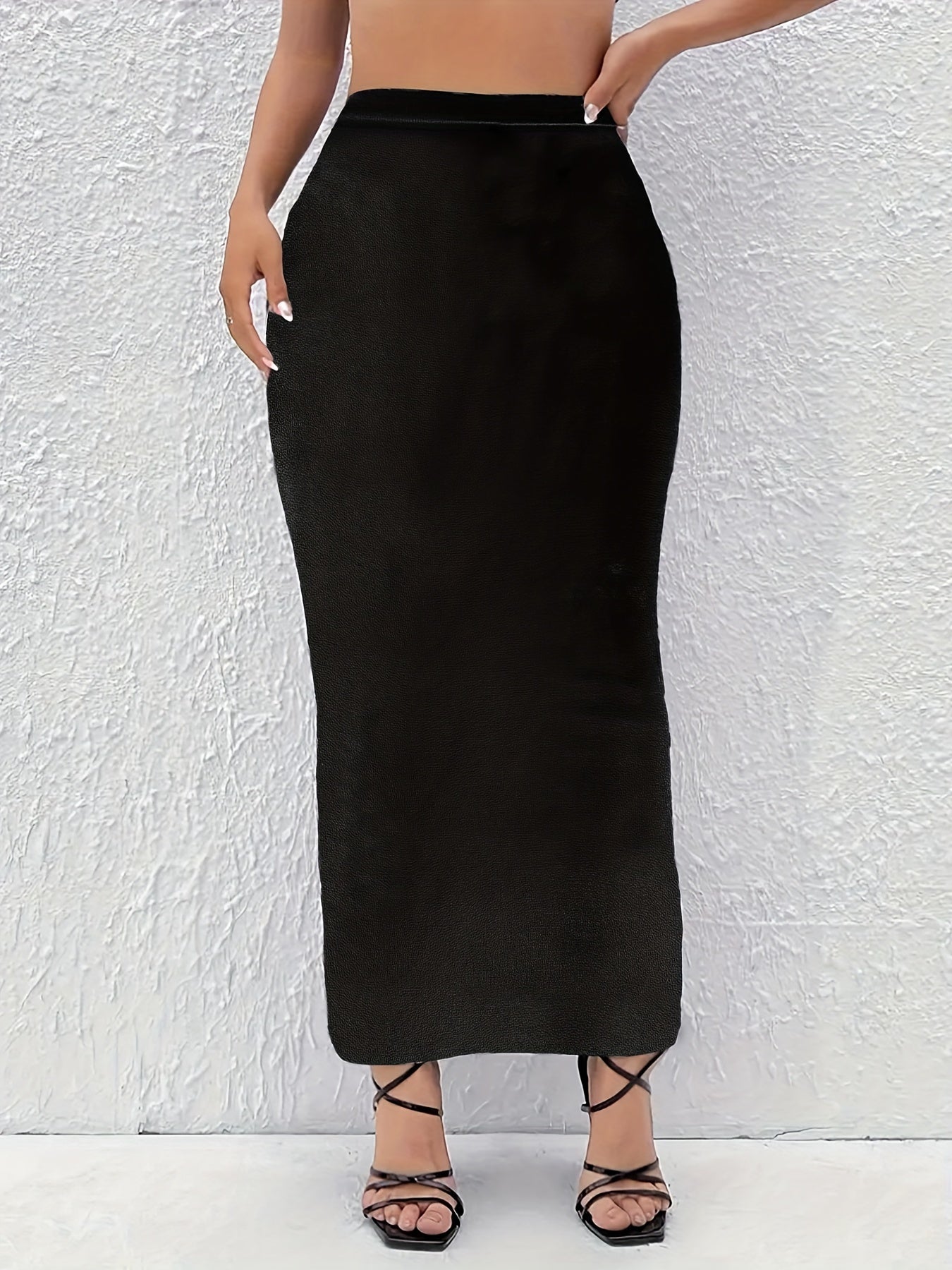 Plus Size Solid Elastic Skirt, Elegant Skirt For Spring & Summer, Women's Plus Size Clothing