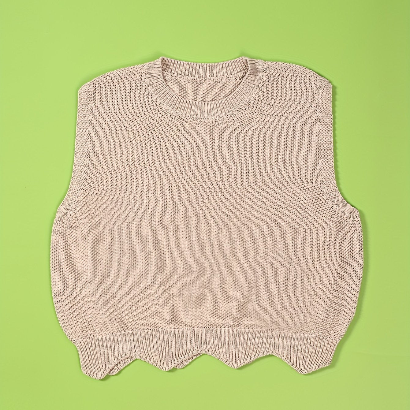 Solid Crew Neck Knitted Vest, Casual Sleeveless Loose Sweater, Women's Clothing