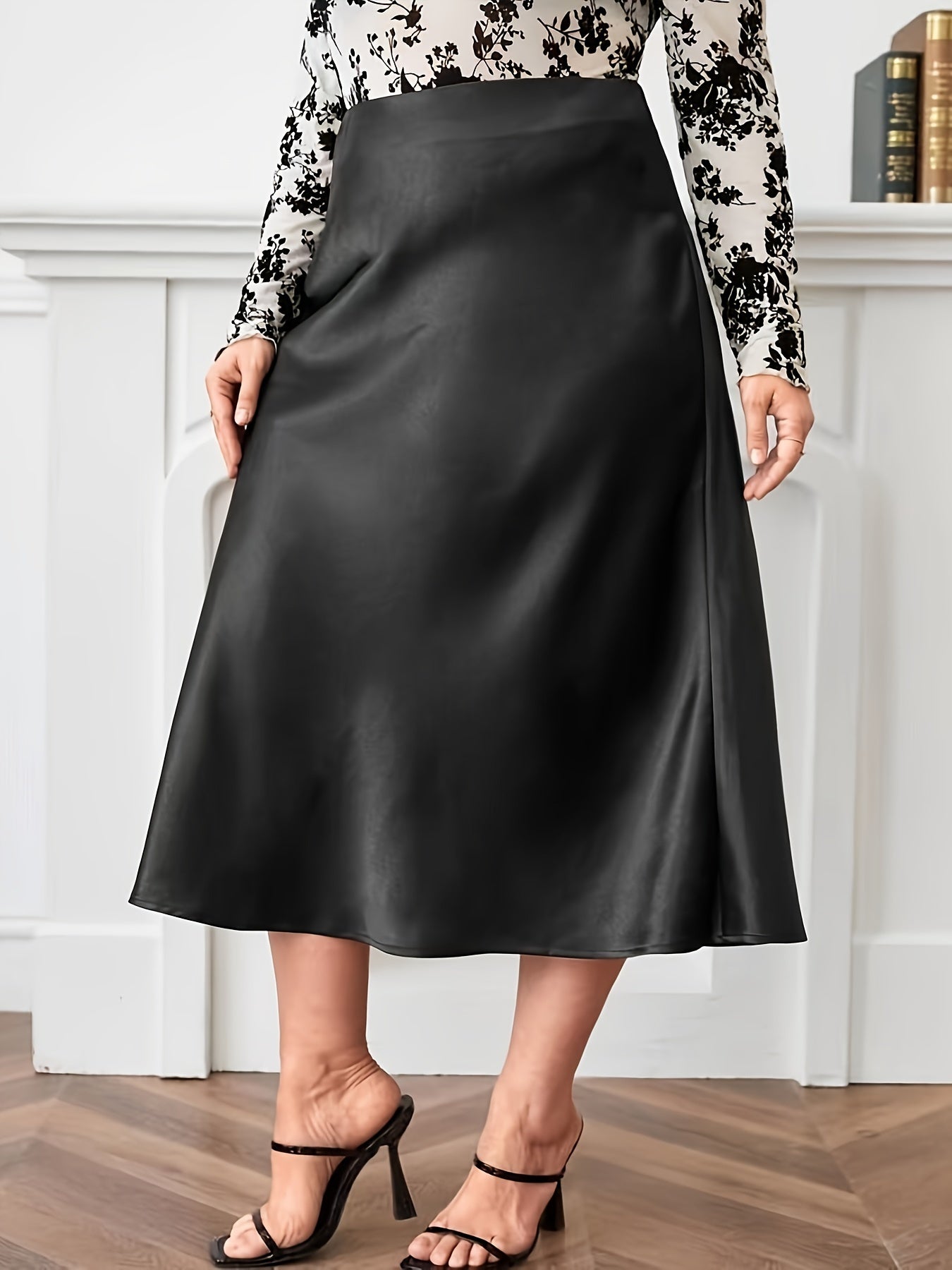 vlovelaw Plus Size Solid Color A Line Skirt, Casual Skirt For Spring & Summer, Women's Plus Size Clothing