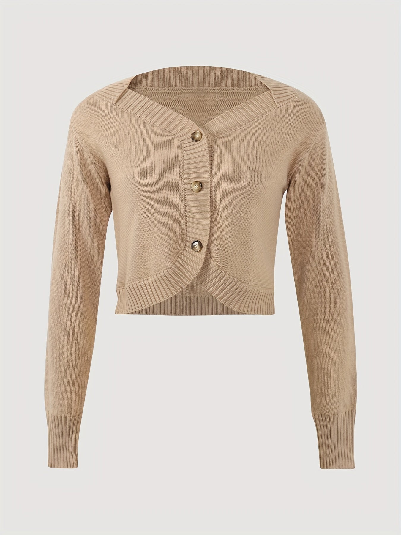 vlovelaw Solid Button Front Knit Cardigan, Casual Long Sleeve Crop Sweater, Women's Clothing