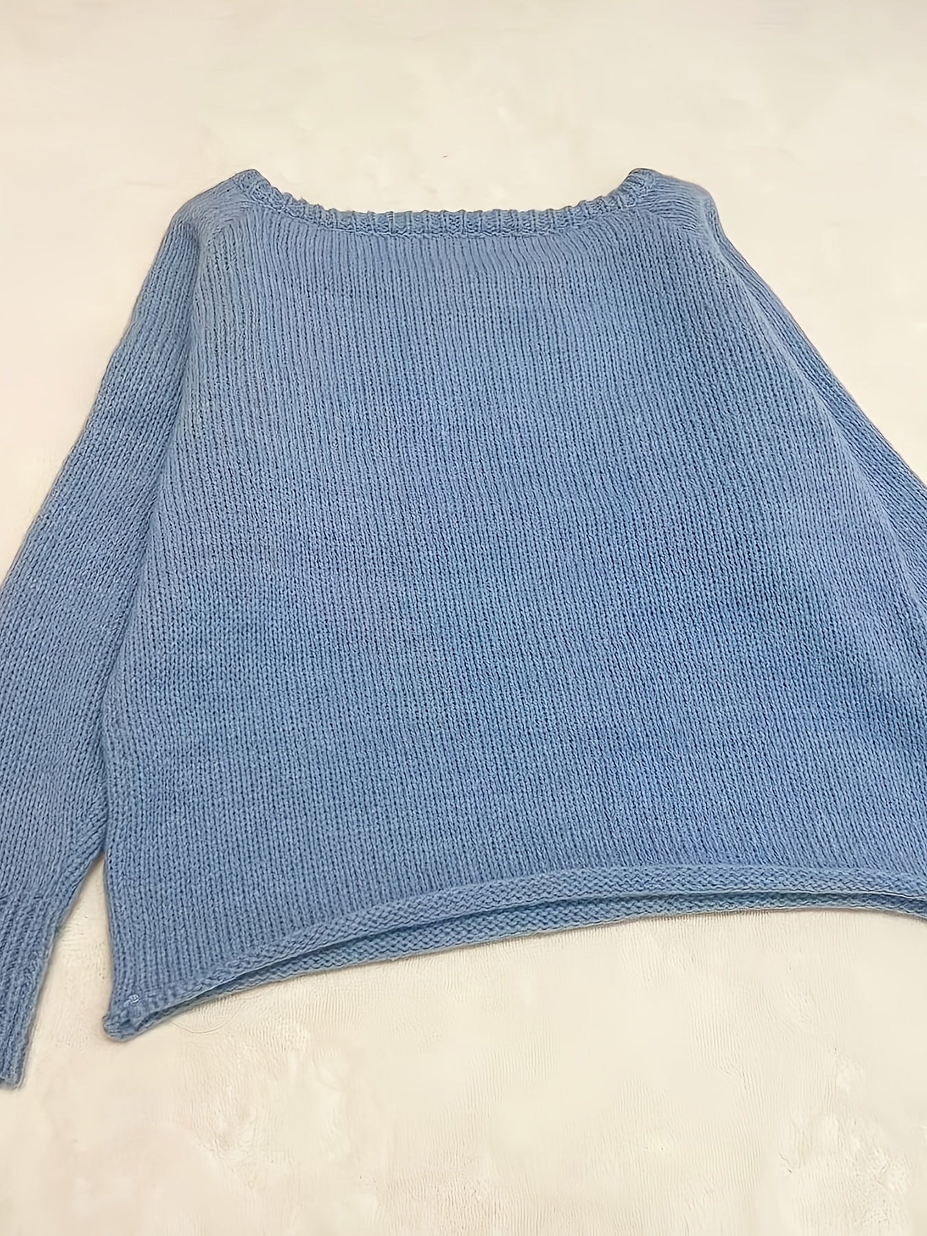 vlovelaw Solid Boat Neck Pullover Sweater, Casual Long Sleeve Loose Sweater, Women's Clothing