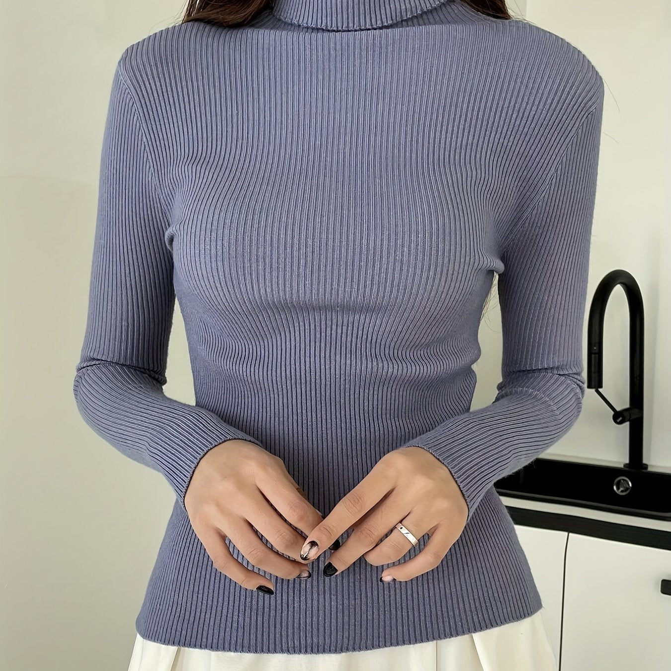 vlovelaw Women's Sweater Turtleneck Solid Ribbed Long Sleeve Slim Pullover Knit Tops