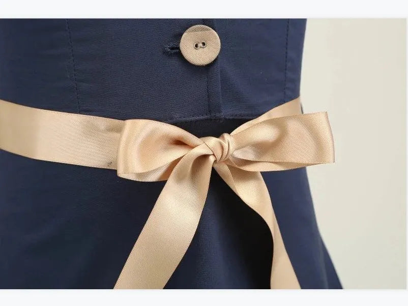 British Style Summer Baby Girls Princess Dress Kids Trun-Down Collar Sleeveless Dresses Children Cotton Casual Skirts Girl Vest Skirt With Bowtie