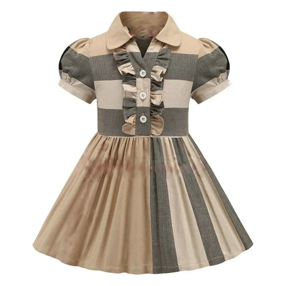 Baby Girls Summer Princess Dresses Cotton Kids Short Sleeve A-Line Dress Children Plaid Skirts Girl Skirt 2-7 Years