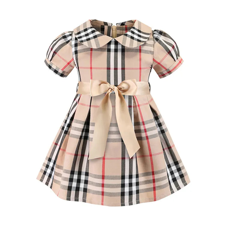 Baby Girls Summer Princess Dresses Cotton Kids Short Sleeve A-Line Dress Children Plaid Skirts Girl Skirt 2-7 Years