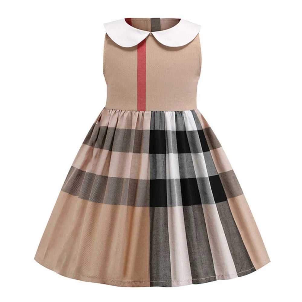 Baby Girls Summer Princess Dresses Cotton Kids Short Sleeve A-Line Dress Children Plaid Skirts Girl Skirt 2-7 Years