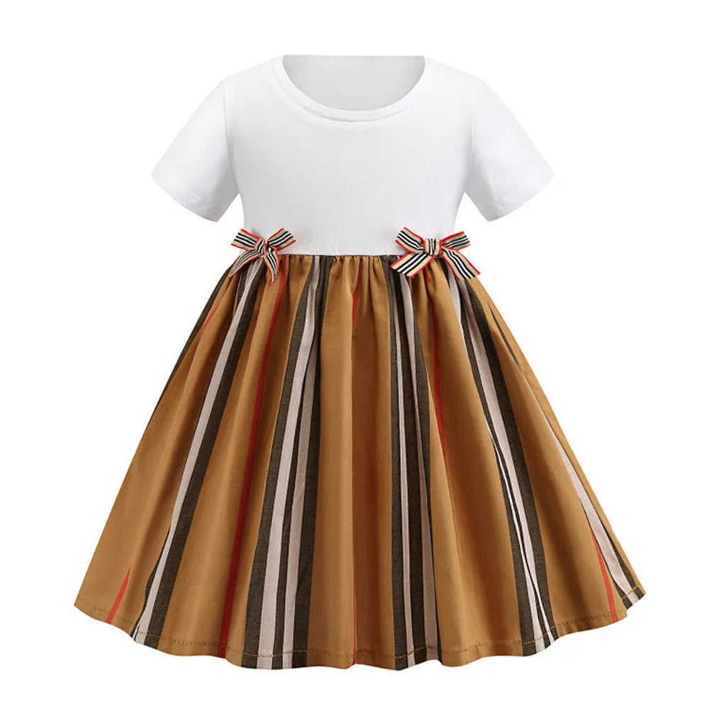 Baby Girls Summer Princess Dresses Cotton Kids Short Sleeve A-Line Dress Children Plaid Skirts Girl Skirt 2-7 Years