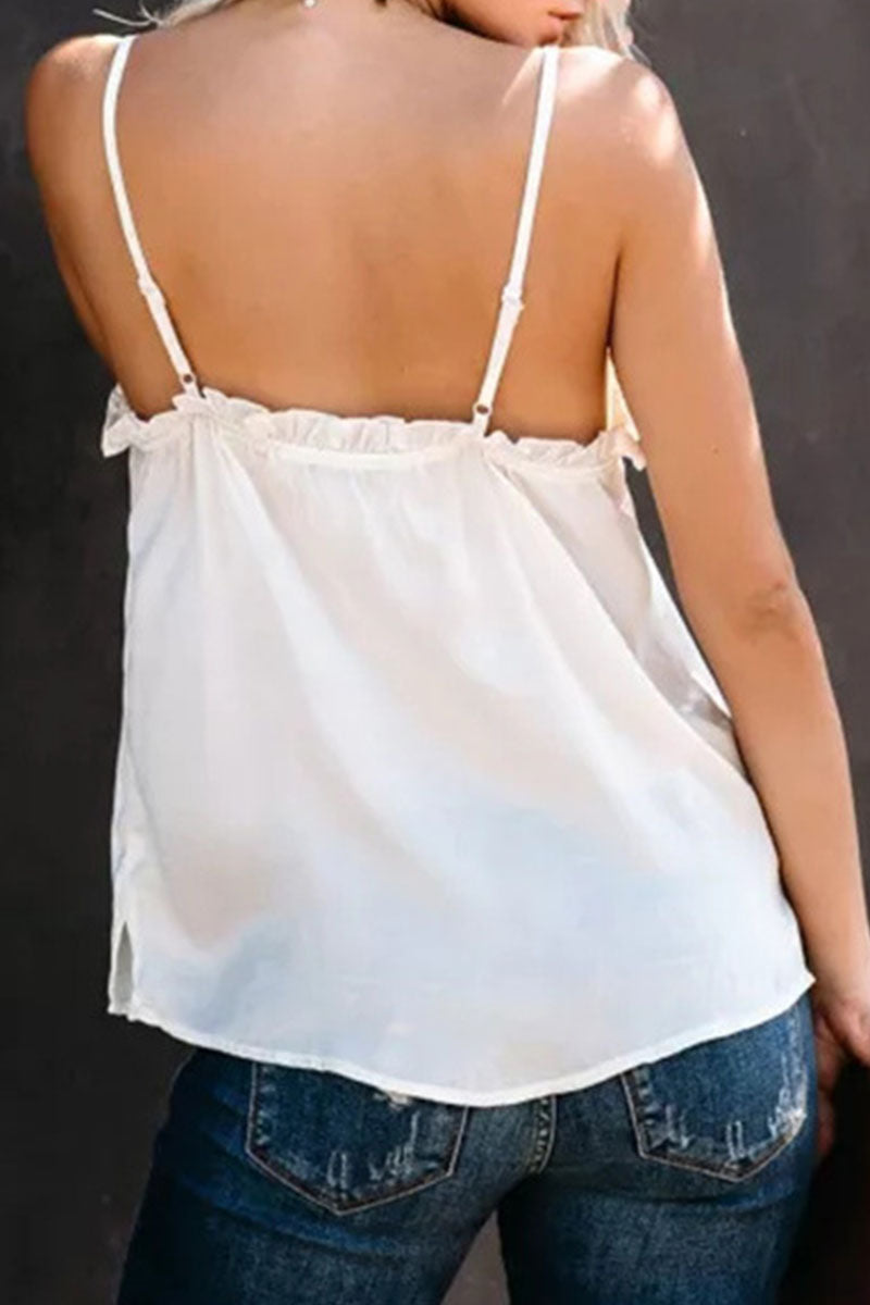 Fashion Casual Solid Split Joint V Neck Tops