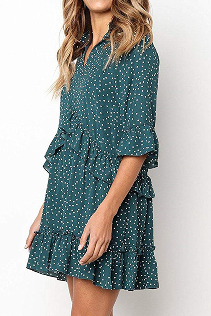 Fashion Casual Polka Dot Split Joint V Neck Princess Dresses