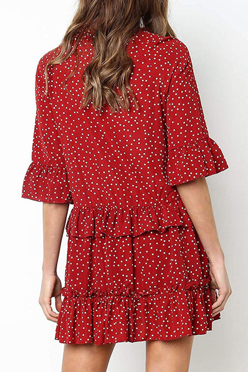 Fashion Casual Polka Dot Split Joint V Neck Princess Dresses