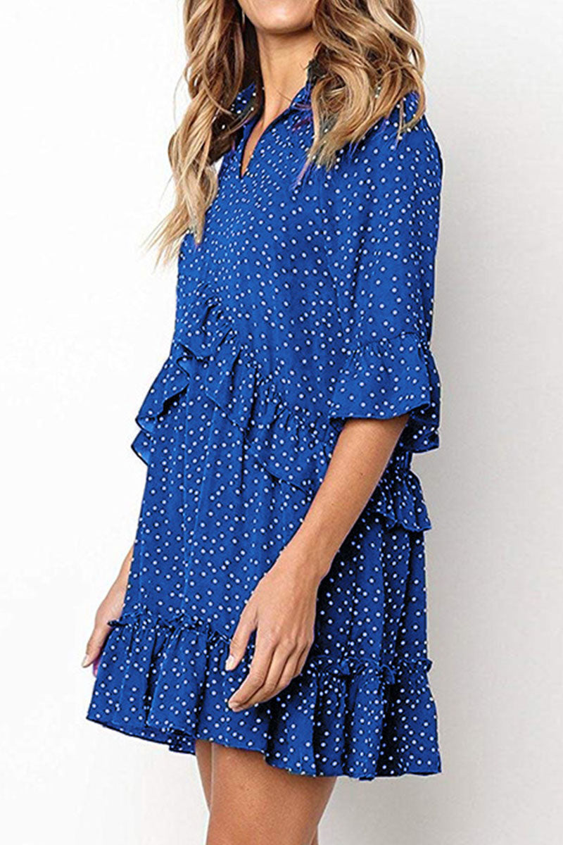 Fashion Casual Polka Dot Split Joint V Neck Princess Dresses