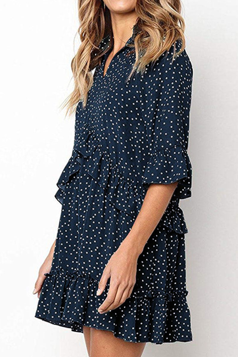 Fashion Casual Polka Dot Split Joint V Neck Princess Dresses