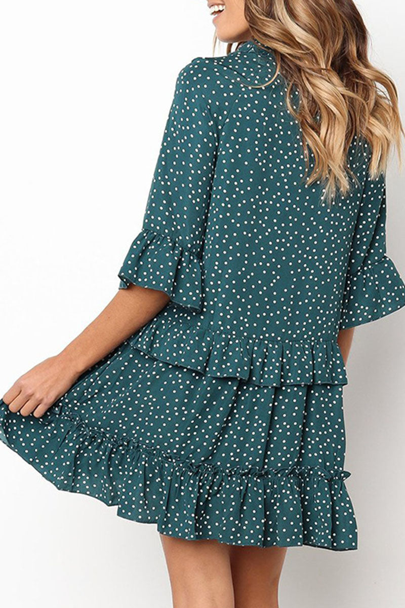 Fashion Casual Polka Dot Split Joint V Neck Princess Dresses