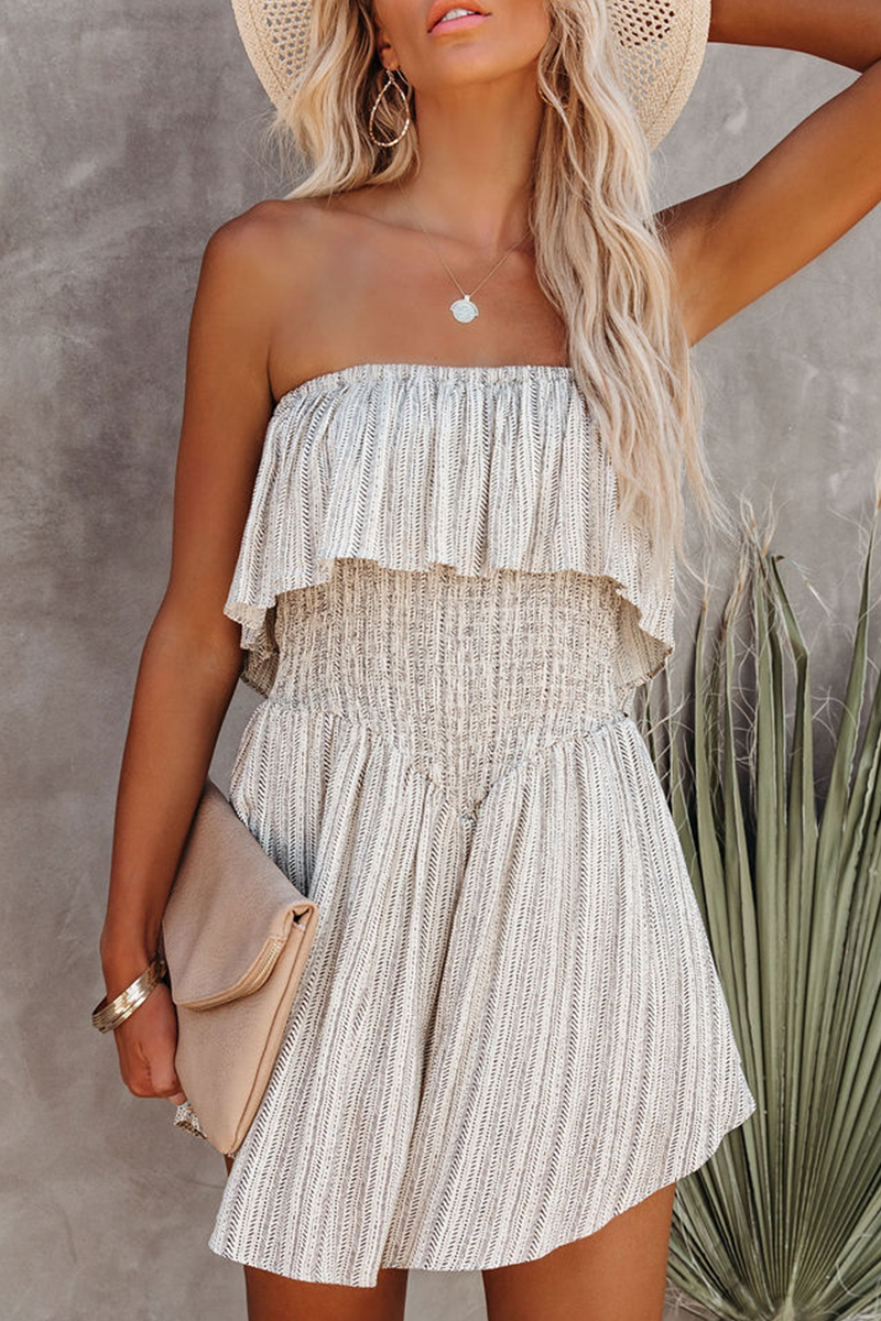 Fashion Casual Print Split Joint Flounce Strapless Jumpsuits