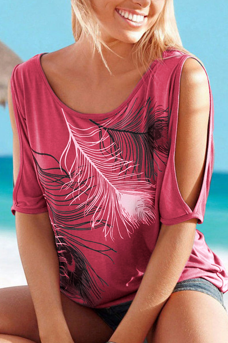 Fashion Casual Print Patchwork O Neck T-Shirts