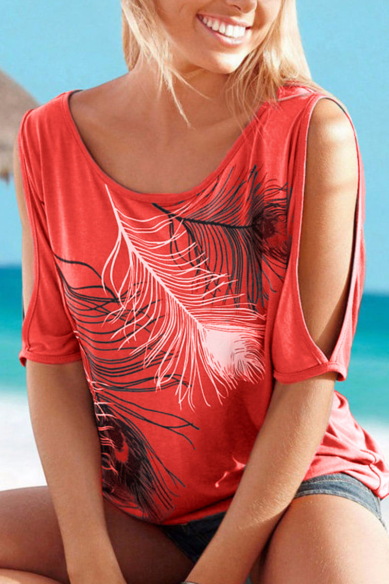 Fashion Casual Print Patchwork O Neck T-Shirts