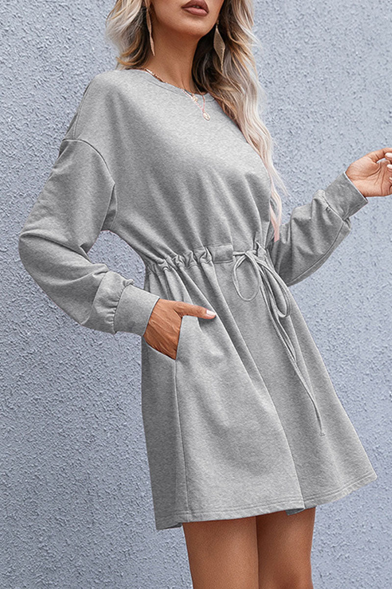 Fashion Casual Split Joint O Neck Waist Skirt Dresses