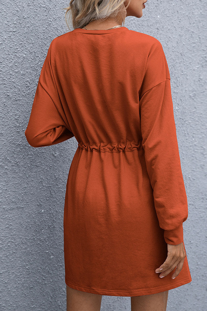 Fashion Casual Split Joint O Neck Waist Skirt Dresses