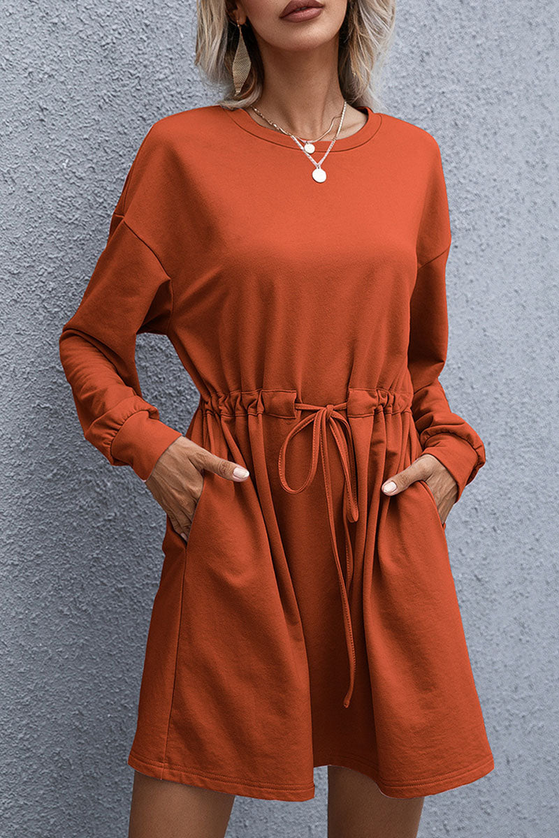 Fashion Casual Split Joint O Neck Waist Skirt Dresses