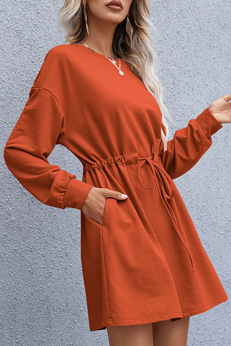 Fashion Casual Split Joint O Neck Waist Skirt Dresses