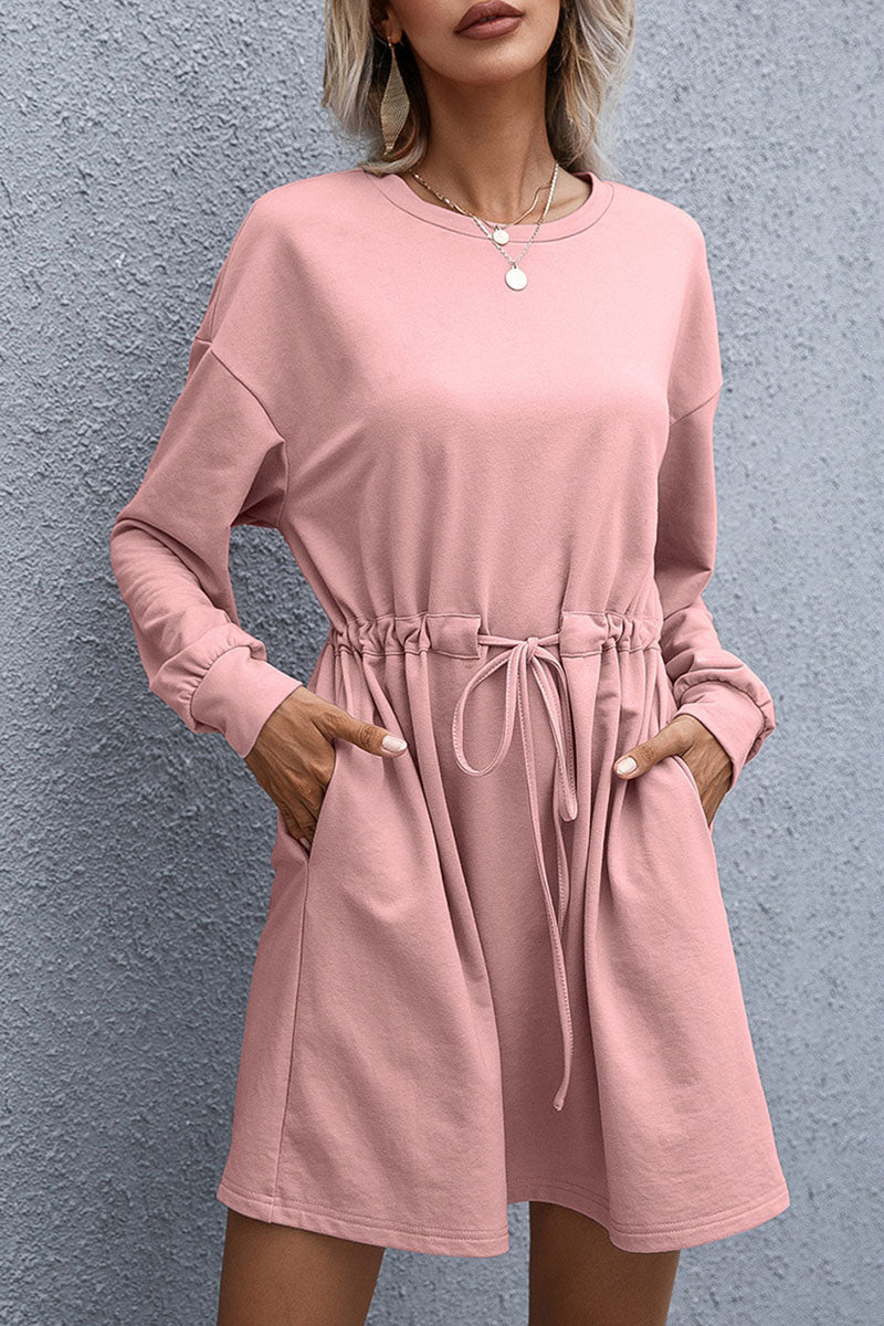 Fashion Casual Split Joint O Neck Waist Skirt Dresses