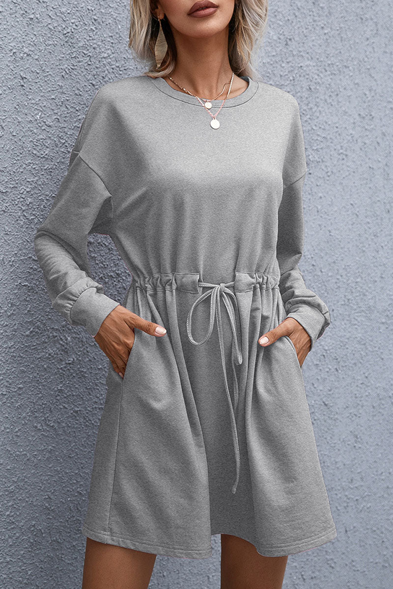 Fashion Casual Split Joint O Neck Waist Skirt Dresses