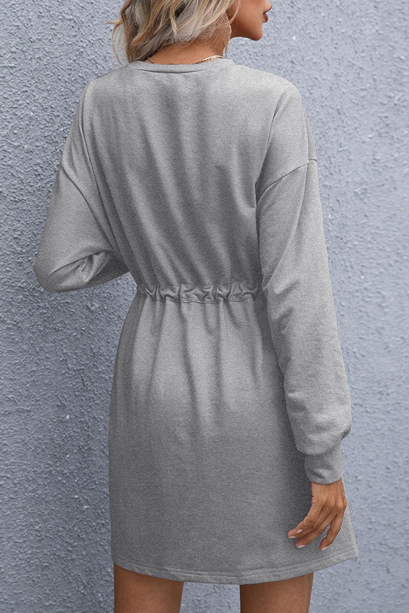 Fashion Casual Split Joint O Neck Waist Skirt Dresses