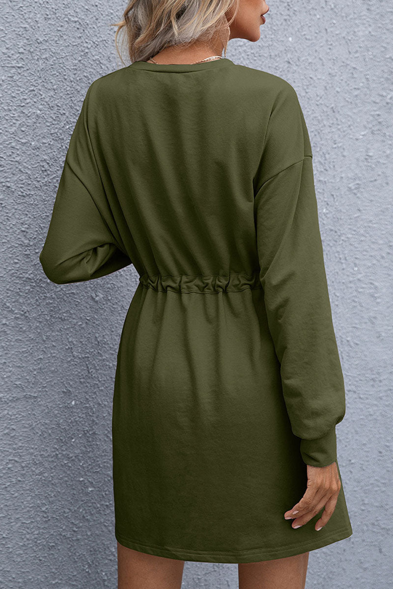 Fashion Casual Split Joint O Neck Waist Skirt Dresses