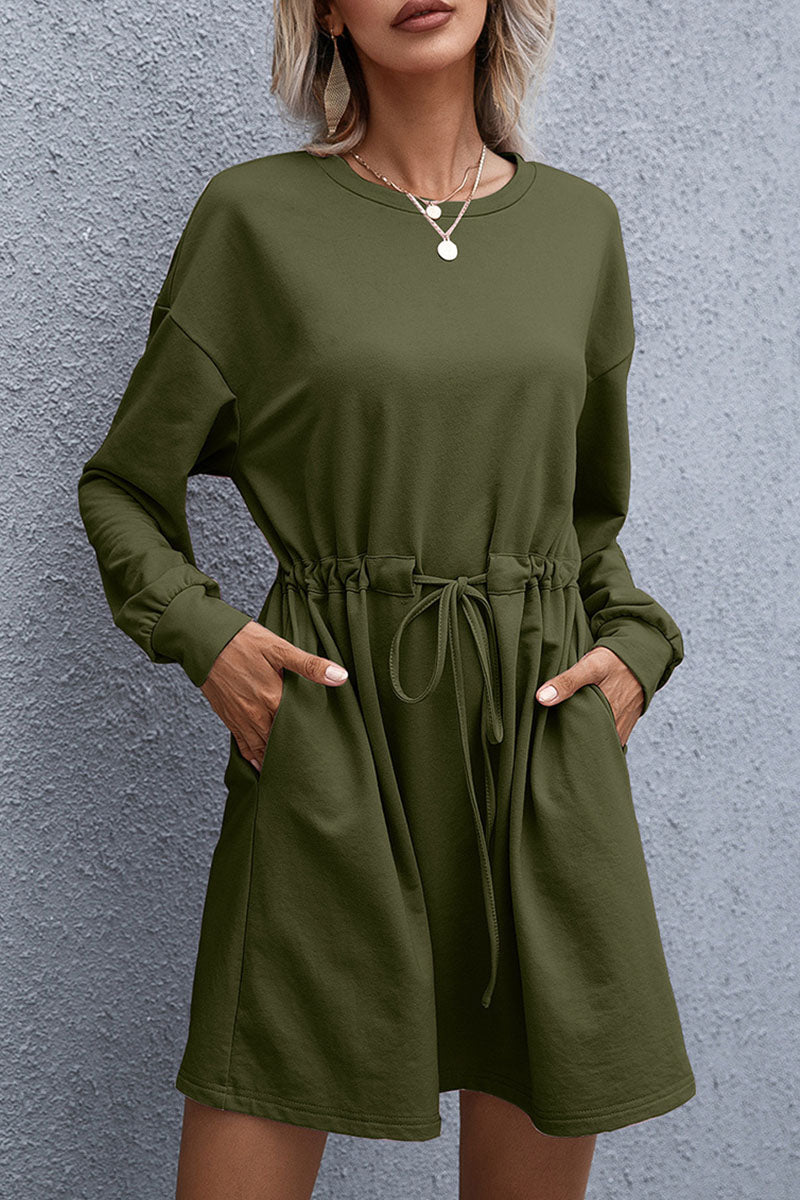 Fashion Casual Split Joint O Neck Waist Skirt Dresses