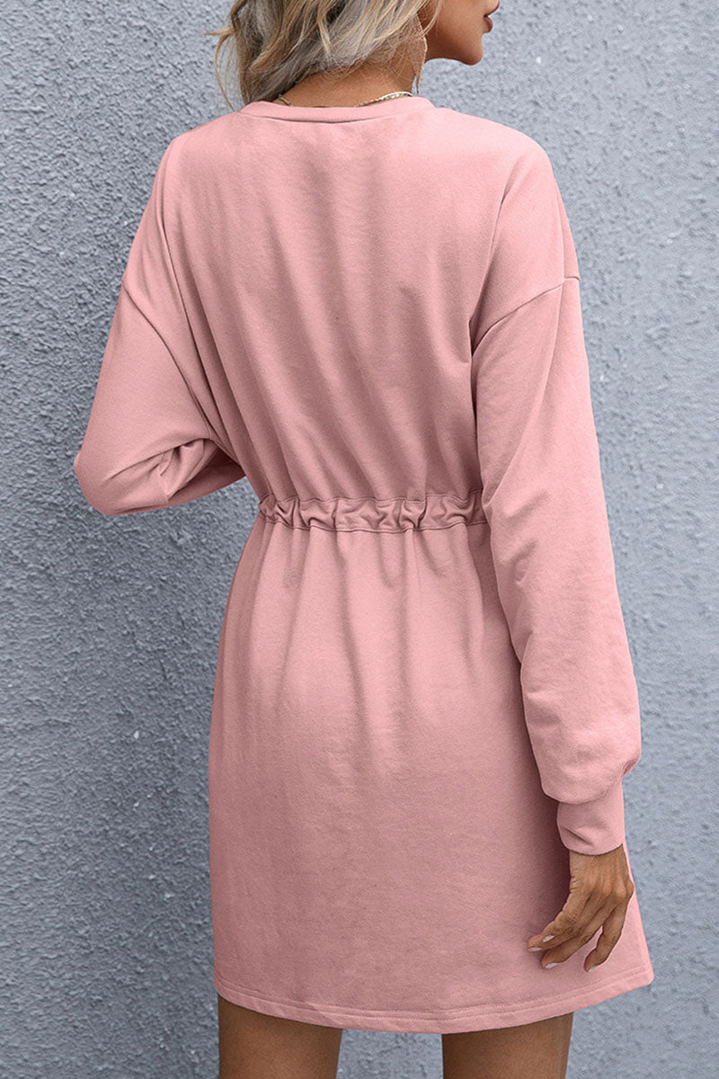 Fashion Casual Split Joint O Neck Waist Skirt Dresses