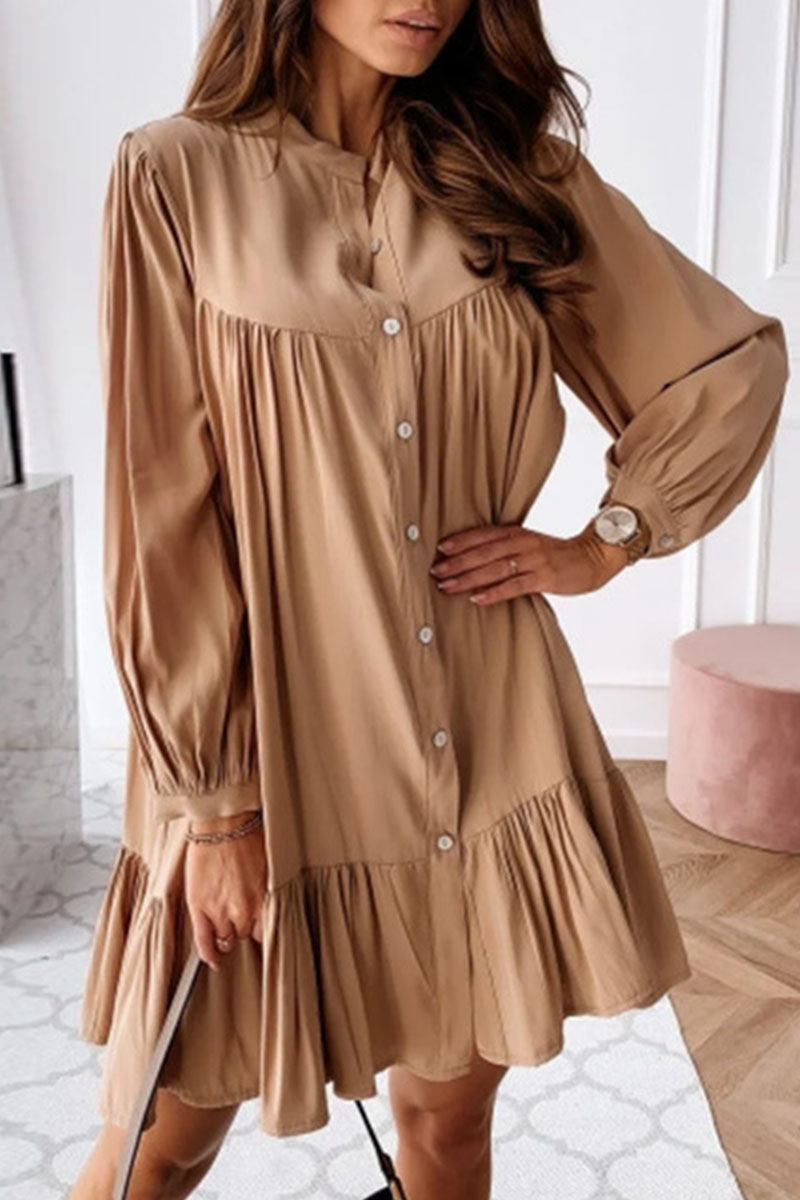 Fashion Casual Solid Split Joint Mandarin Collar A Line Dresses