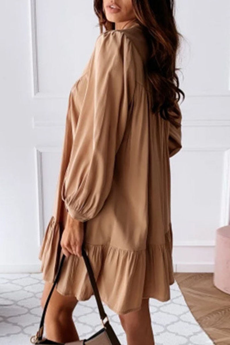 Fashion Casual Solid Split Joint Mandarin Collar A Line Dresses