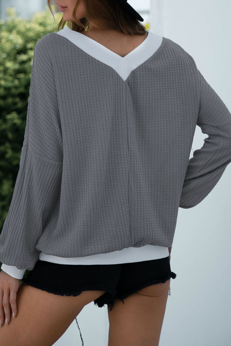 Fashion Casual Solid Split Joint V Neck T-Shirts