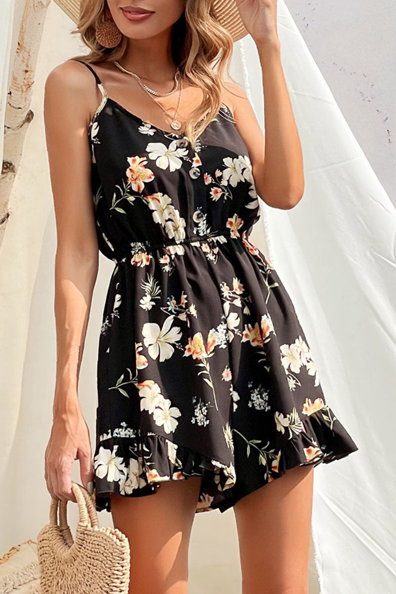 Fashion Casual Print Patchwork V Neck Loose Jumpsuits