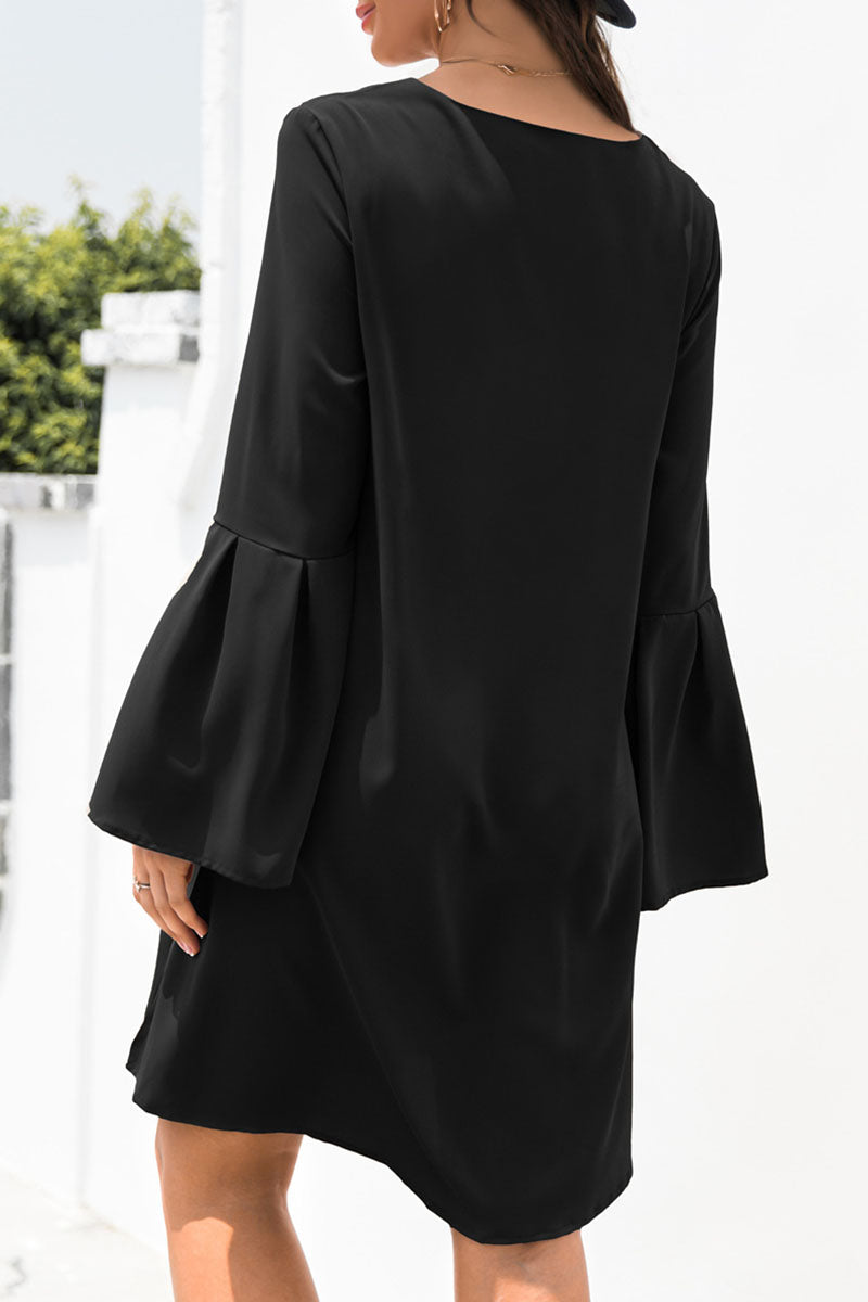 Fashion Casual Solid Patchwork V Neck A Line Dresses(3 colors)