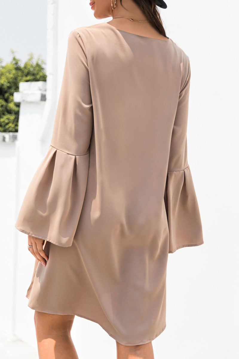 Fashion Casual Solid Patchwork V Neck A Line Dresses(3 colors)