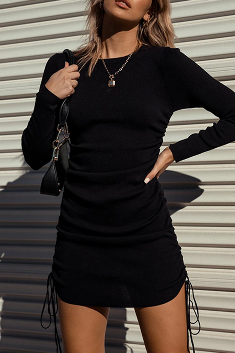 Elegant Solid Split Joint Frenulum O Neck Pencil Skirt Dresses