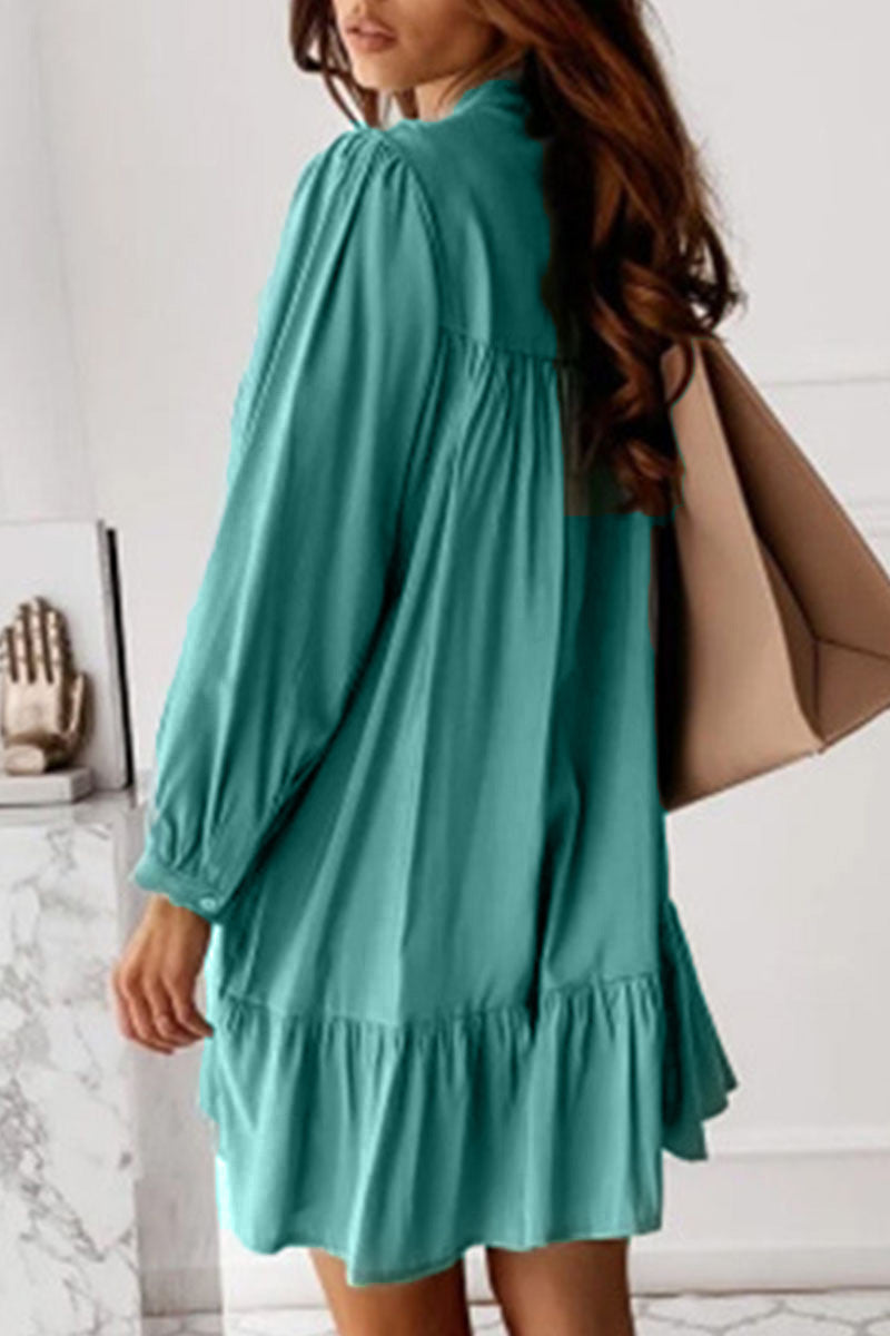Fashion Casual Solid Split Joint Mandarin Collar A Line Dresses