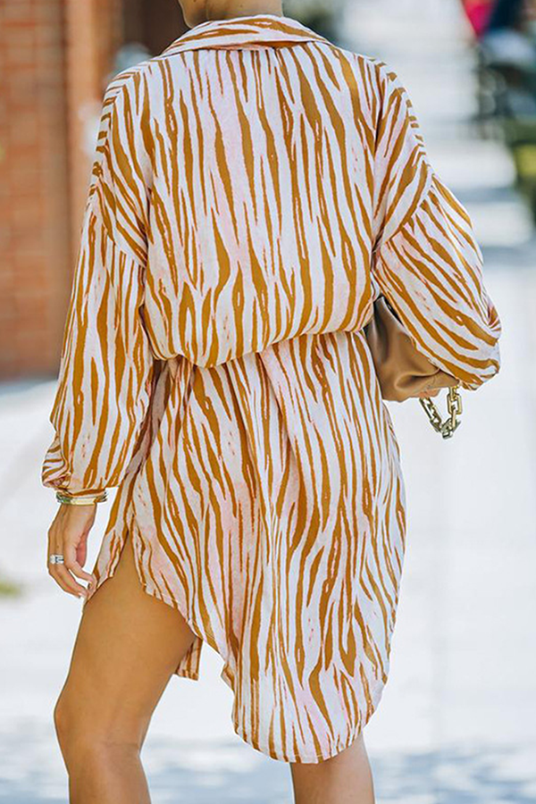 Fashion Casual Striped Buckle With Belt Turndown Collar Shirt Dress Dresses(7 colors)
