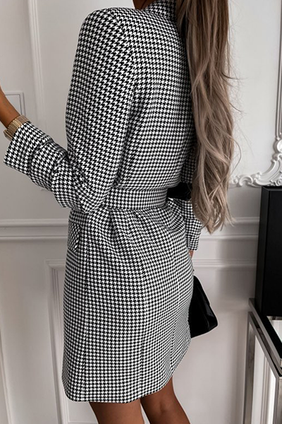 Fashion Elegant Plaid Buckle With Belt Turn-back Collar Outerwear(3 colors)
