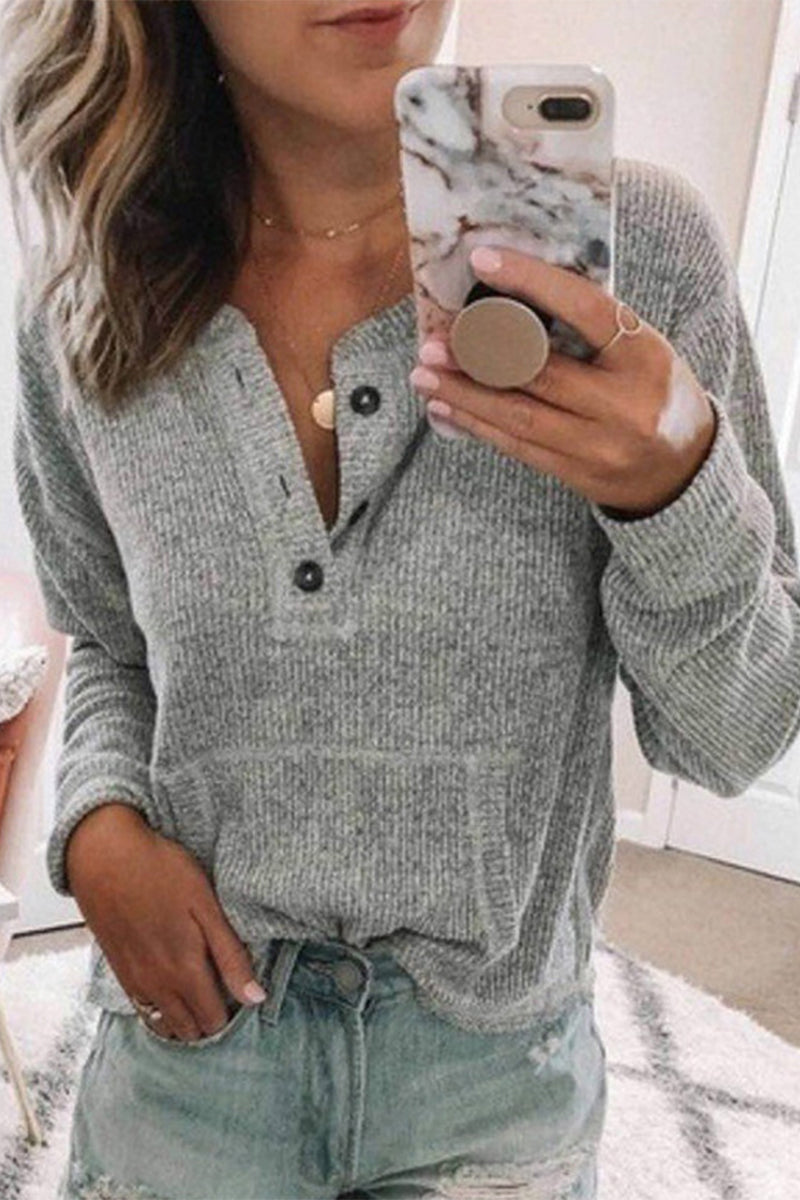 Fashion Casual Solid Solid Color V Neck Tops(7 Colors)