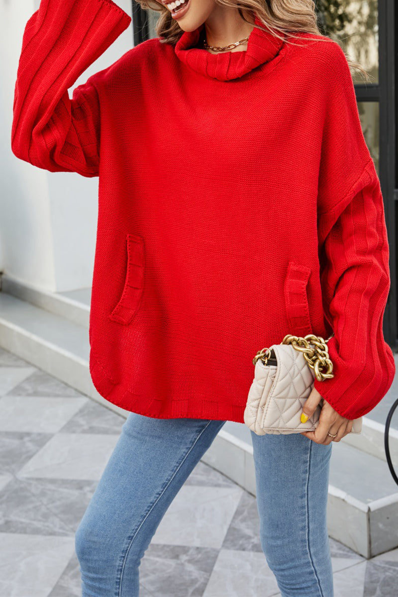 Fashion Casual Solid Patchwork Turtleneck Sweaters(5 Colors)