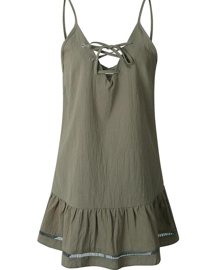 Vlovelaw Strap Hollow Out Lace-Up Mini Dress