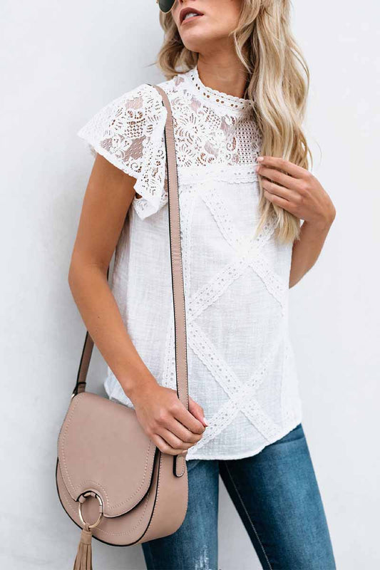 Vlovelaw Summer Geometric Stitching Lace Short Sleeves Tops (6 Colors)