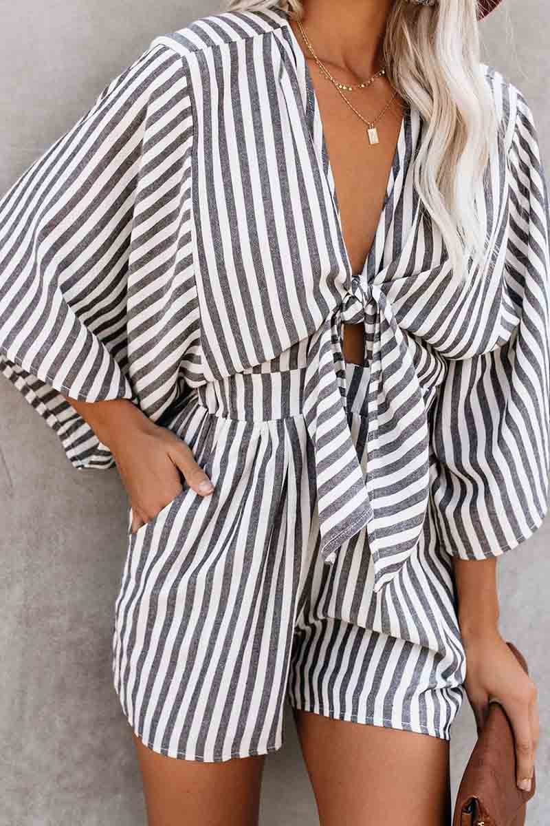 Vlovelaw Striped Short Sleeve Loose Jumpsuit